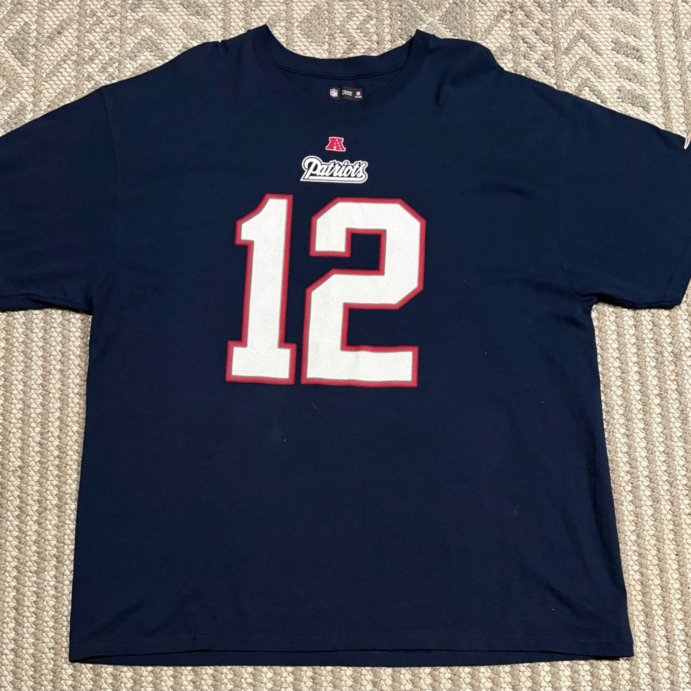 NFL Patriots Navy Blue Short Sleeve Tee Patriots Tom Brady 12 Sz‎